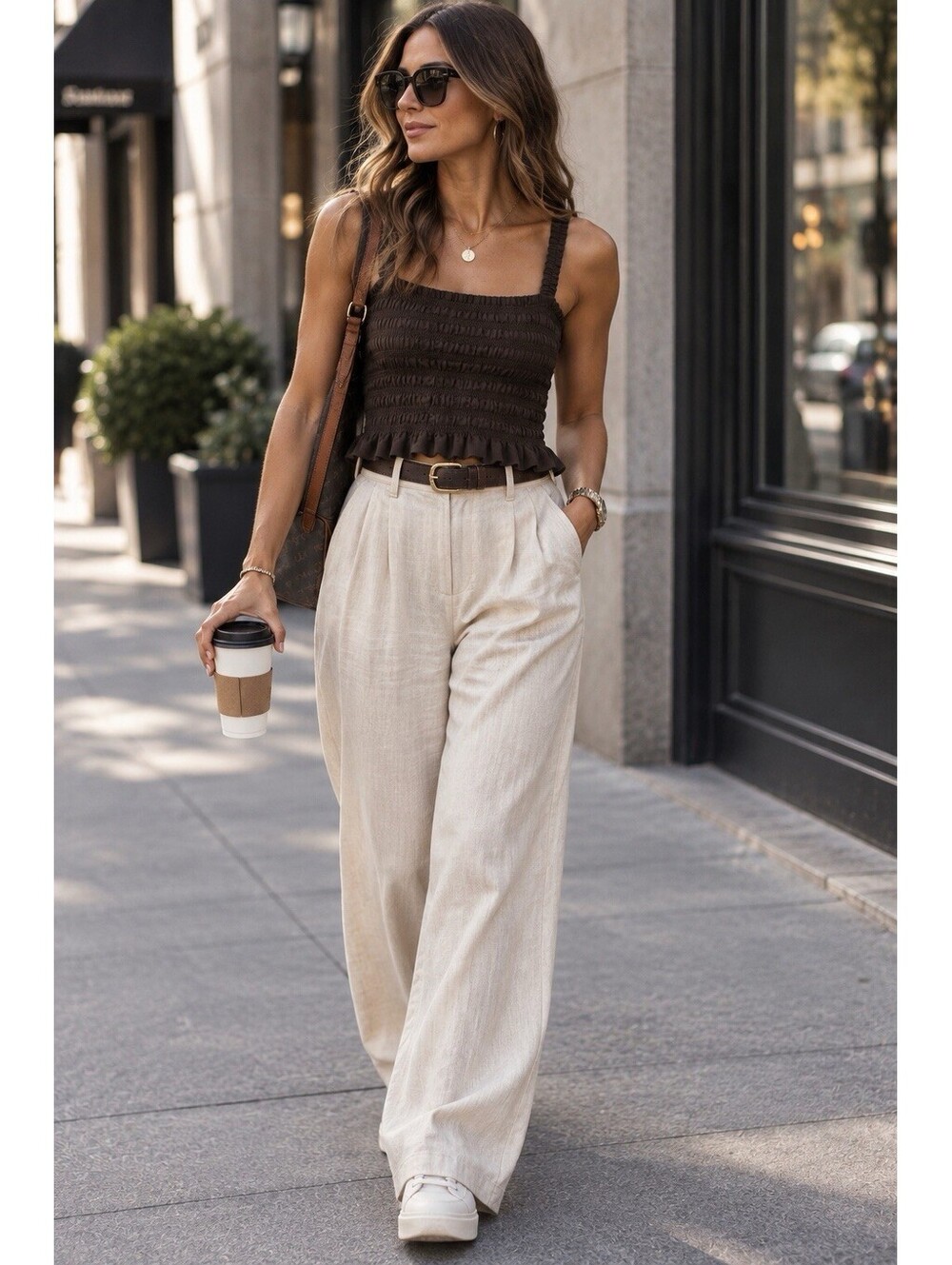 MICHAEL Michael Kors Women’s Smocked Camisole Top Chocolate Brown Size M NWT